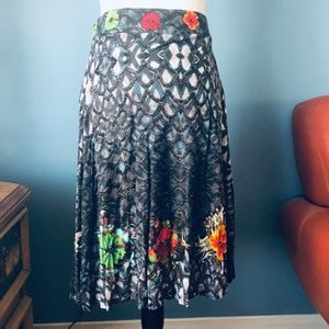 Desigual  Cirque du soleil scales and sequins patterned skater swing skirt EUC